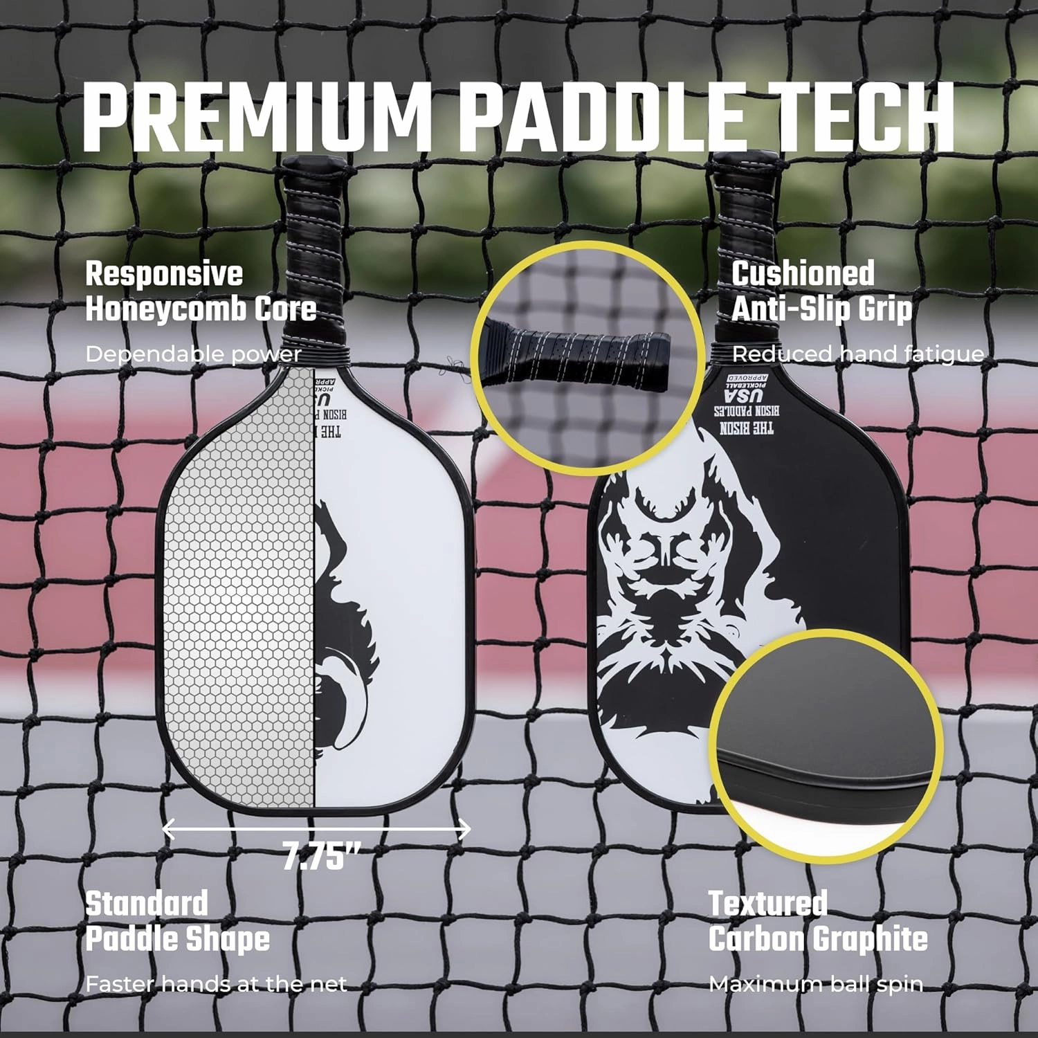 Carbon Graphite Pickleball Paddles - Lightweight Pickleball Rackets | Honeycomb Composite Core Improves Pickle Ball Placement and Increases Power | Durable Unibody Construction