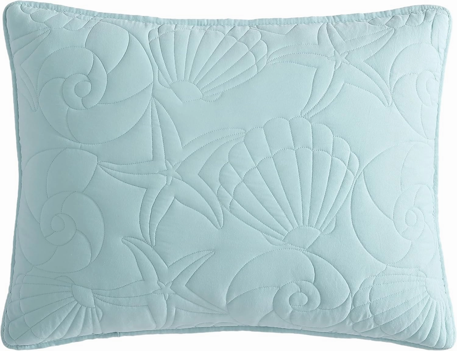 CARIBBEAN JOE King Outlined Shell 3-Piece Quilt Set, Coastal Beach Design Bedding, Aqua