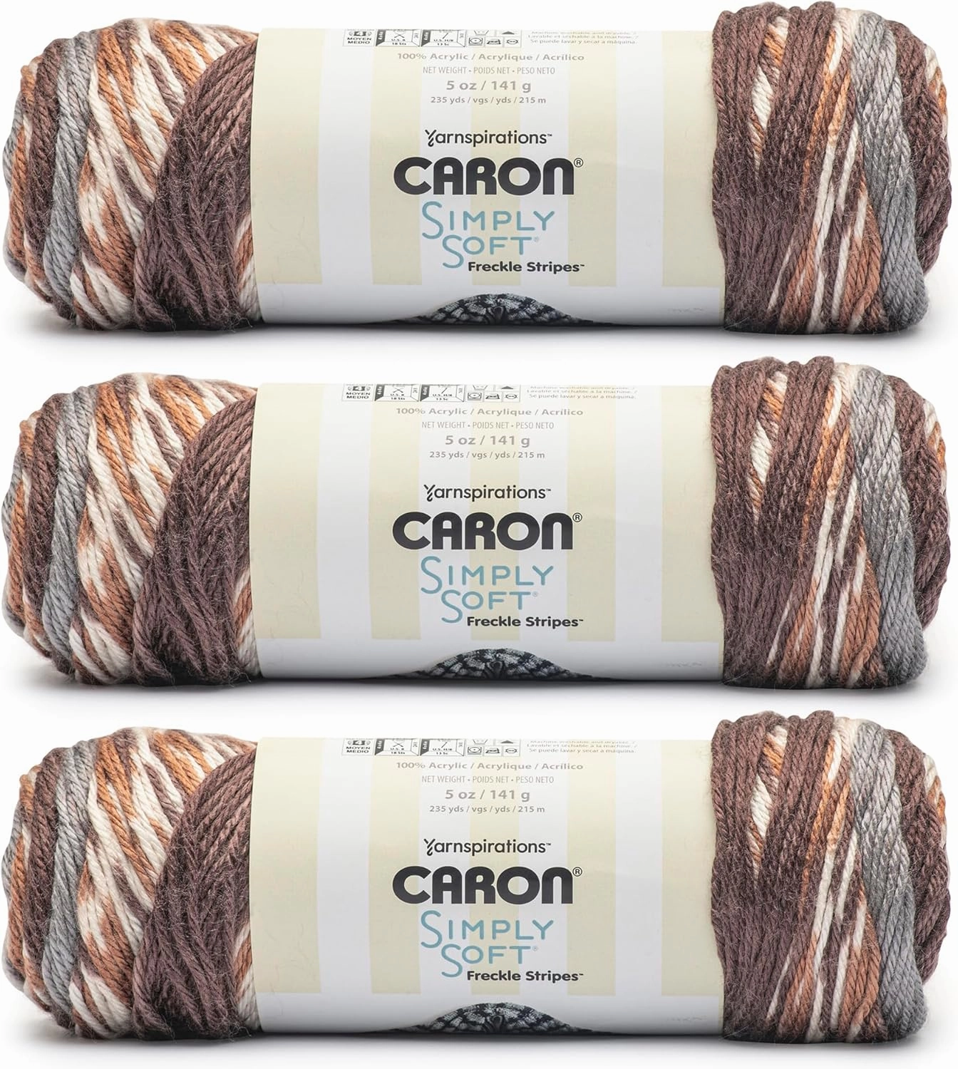Caron Simply Soft Freckle Sienna Yarn - 3 Pack of 5oz/141g - Acrylic - #4 Worsted (Medium) - 235 Yards - Knitting & Crochet