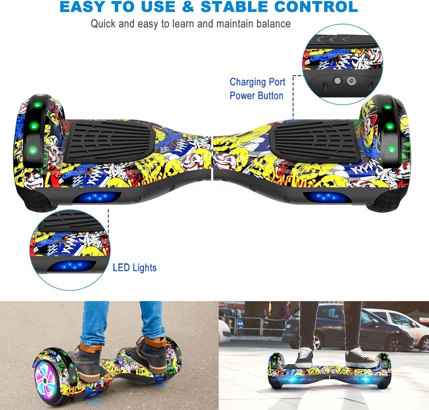CBD Scooter with Corlorful LED Lights,6.5" Wheels, Dual 300W Motor Scooter for Kids Girls Boys Adults, All Ages