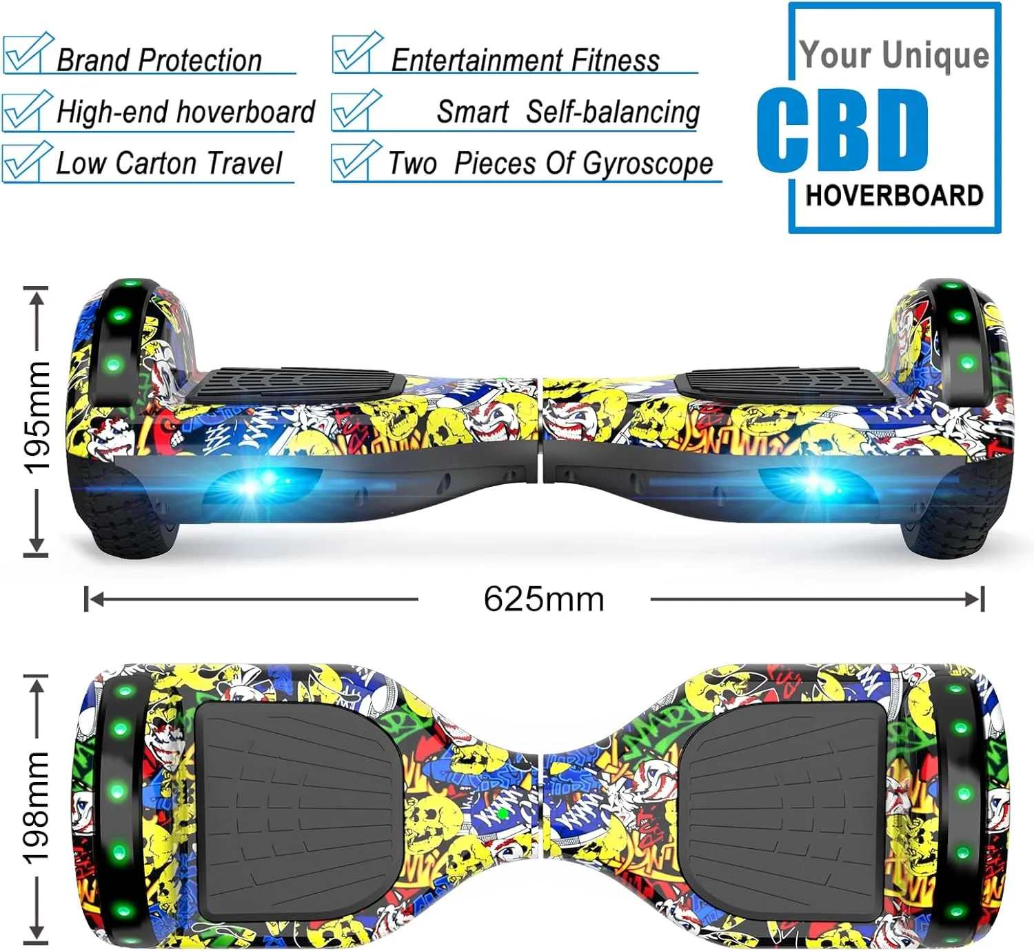 CBD Scooter with Corlorful LED Lights,6.5" Wheels, Dual 300W Motor Scooter for Kids Girls Boys Adults, All Ages