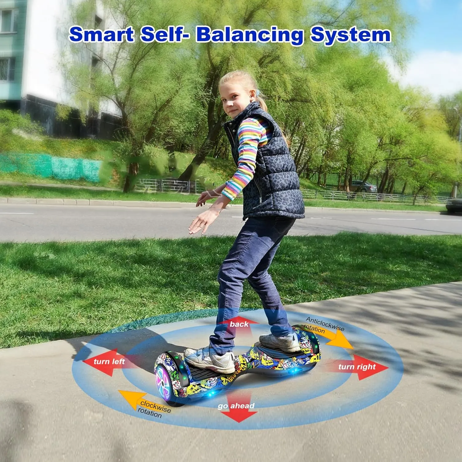 CBD Scooter with Corlorful LED Lights,6.5" Wheels, Dual 300W Motor Scooter for Kids Girls Boys Adults, All Ages