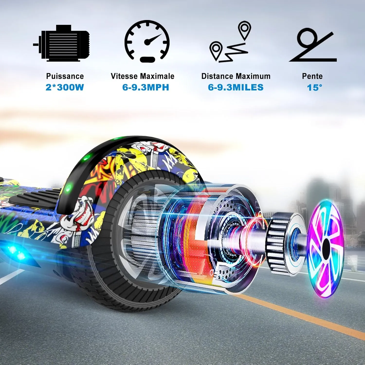 CBD Scooter with Corlorful LED Lights,6.5" Wheels, Dual 300W Motor Scooter for Kids Girls Boys Adults, All Ages