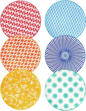 Ceramic Salad Plates Set - 8.5 Inch Small Round Dinner Dishes for Dessert Pasta Appetizer Sandwich - Scratch Resistant Porcelain Microwave Dishwasher Safe - Set of 6 - Assorted Colors