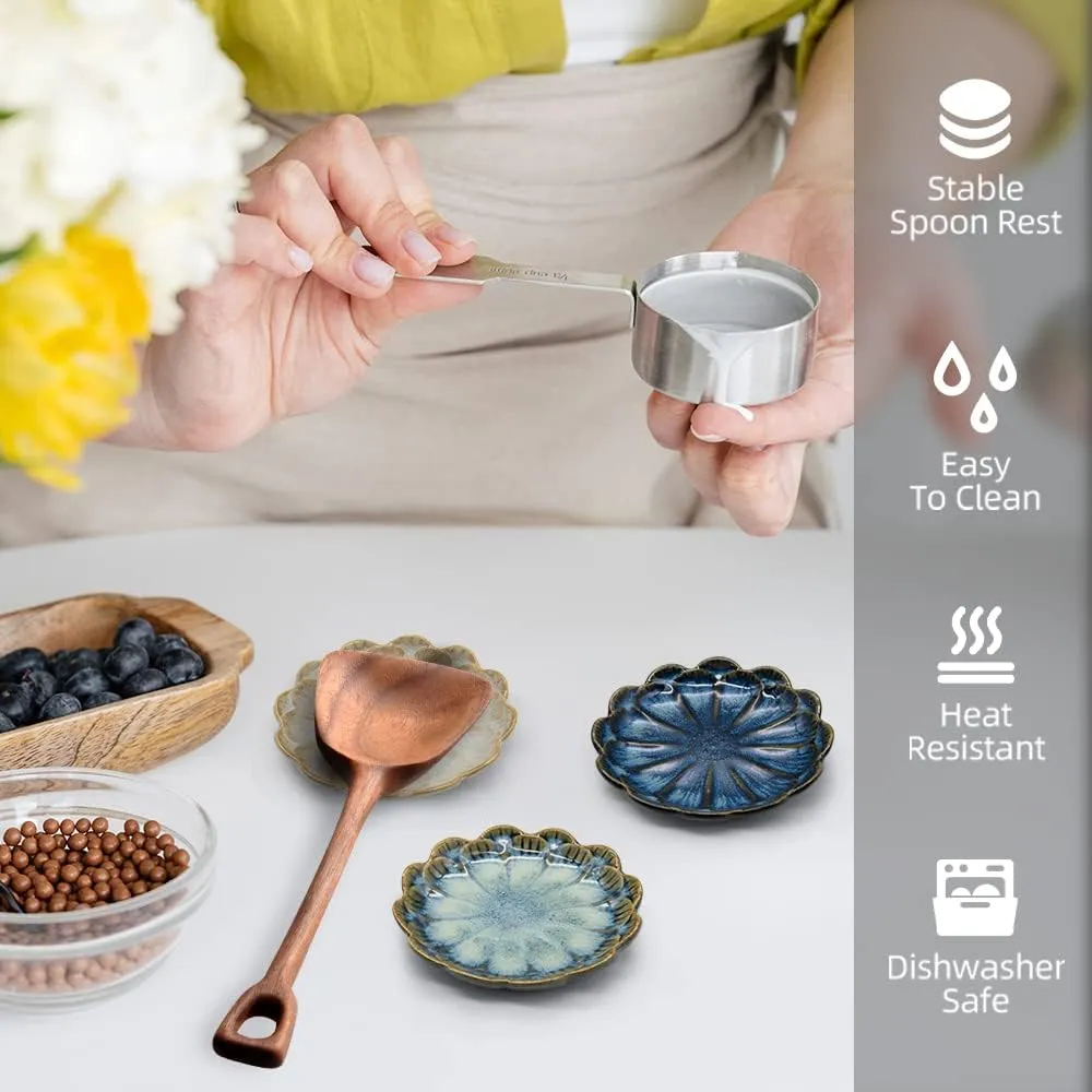Ceramic Stable Spoon Rest 3PCS Multifunctional Glaze Ceramic Dinner Plates Set Heat Resistant Porcelain Spoon Utensil Holder in Kitchen Counter Kitchen Dining Table Decor (Sunflower 3PCS)