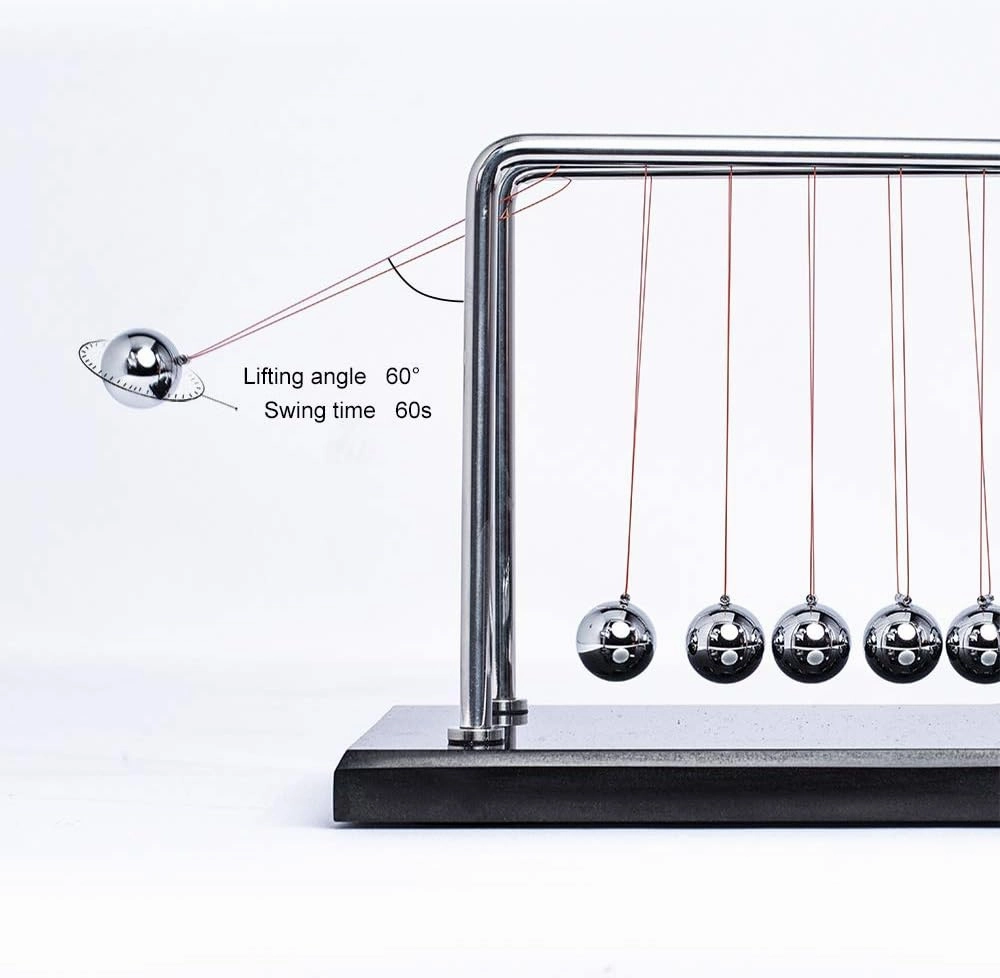 CERROPI Newton Cradle Balance Balls, Newton Pendulum with 7 Balls, Classic Newton Swing Ball, Science Physics Gadget | Desk Toys & Accessories, 70  Sec Swingtime, Marble Base, Black