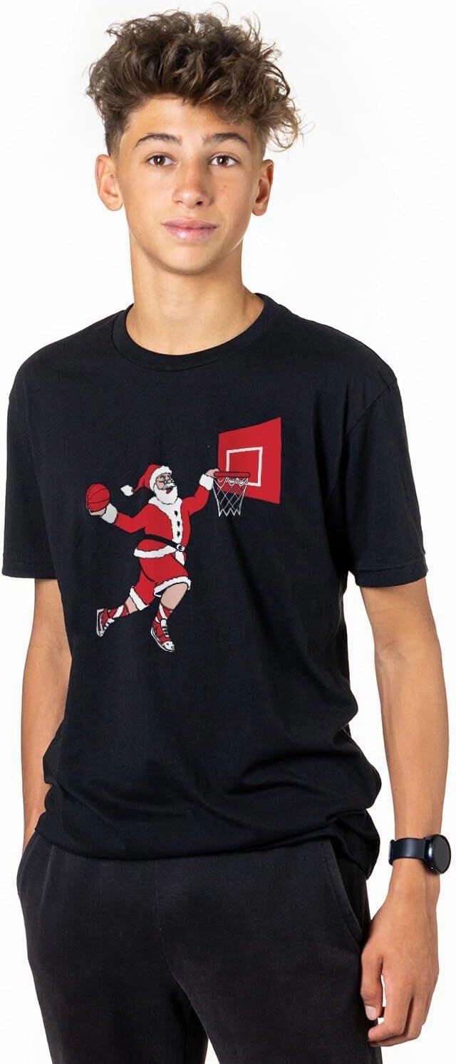 ChalkTalkSPORTS Basketball Slam Dunk Santa Tee | Short Sleeve Basketball T-Shirt | Youth and Adult Sizes
