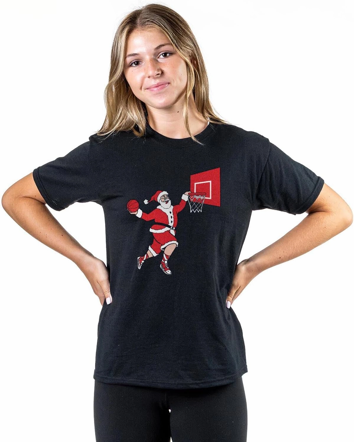ChalkTalkSPORTS Basketball Slam Dunk Santa Tee | Short Sleeve Basketball T-Shirt | Youth and Adult Sizes