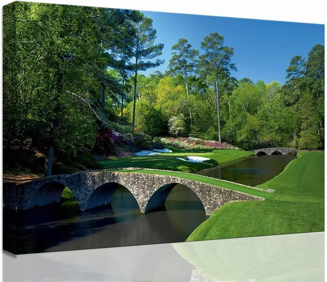 chenchenArt Augusta National Golf Course Wall Art - Augusta Golf Course 12th Hole Wall Art for Living Room Bedroom Bathroom Home Decorations Golf Art Canvas Prints Framed Ready to Hang(28''H x 44''W)