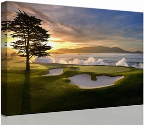 chenchenArt Pebble Beach Golf Course Wall Art Pictures Golf Course Poster Canvas Prints Golf Artwork Wall Decor for Living Room Bedroom Bathroom Home Decorations Framed Ready to Hang(12''H x 18''W)