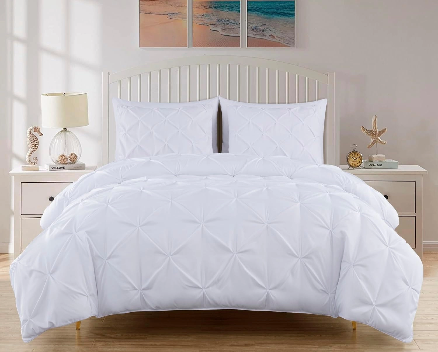 Chezmoi Collection Berlin White Pinch Pleat Extra Wide King Comforter Set, 3-Piece (Comforter and Pillow Shams) - Soft Pintuck, Lightweight All Season Microfiber