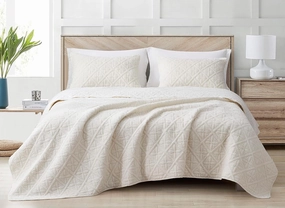 Chezmoi Collection Bethany 3-Piece Queen Sherpa Quilt Set - Floral Quilted Sherpa Blanket Reversible Washed Microfiber Lightweight Bedspread - Queen Size, White