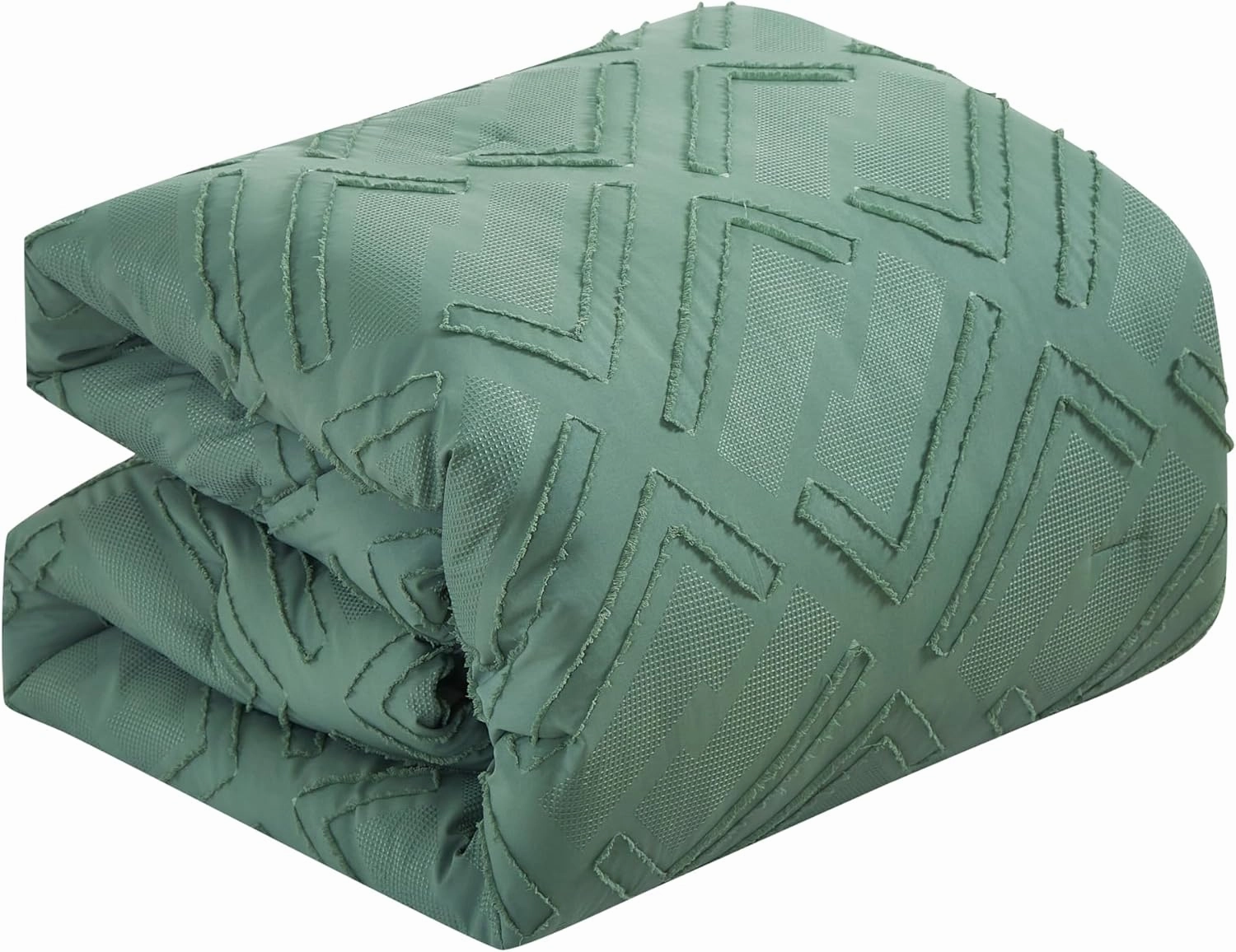 Chezmoi Collection Debroah Green Clip Jacquard Geometric Comforter Set, King - 3-Piece Striped Pattern Waffle Textured Lightweight Bedding