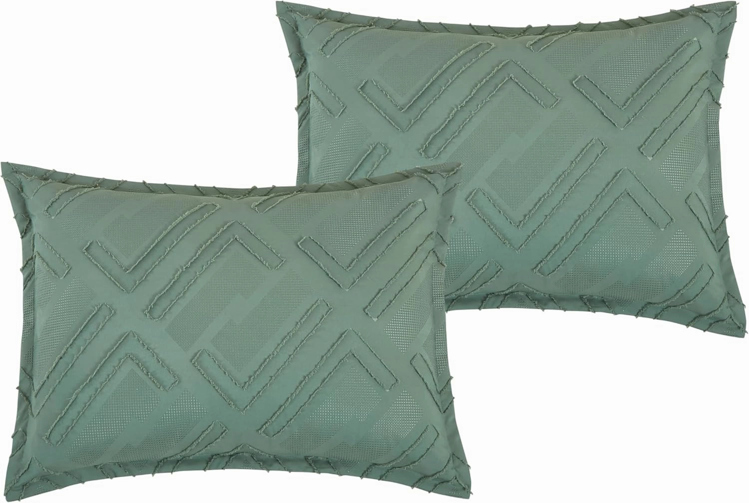 Chezmoi Collection Debroah Green Clip Jacquard Geometric Comforter Set, King - 3-Piece Striped Pattern Waffle Textured Lightweight Bedding