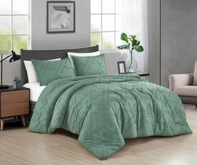 Chezmoi Collection Debroah Green Clip Jacquard Geometric Comforter Set, King - 3-Piece Striped Pattern Waffle Textured Lightweight Bedding