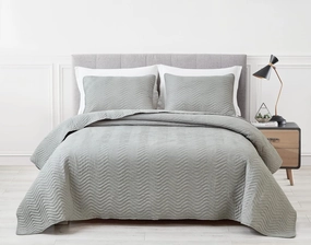 Chezmoi Collection Weaver 3-Piece Queen Size Quilt Set, Gray Crushed Soft Microfiber Lightweight Bedspread Zig Zag Chevron Quilted Reversible Coverlet All Season Crinkle Textured Bedding Set