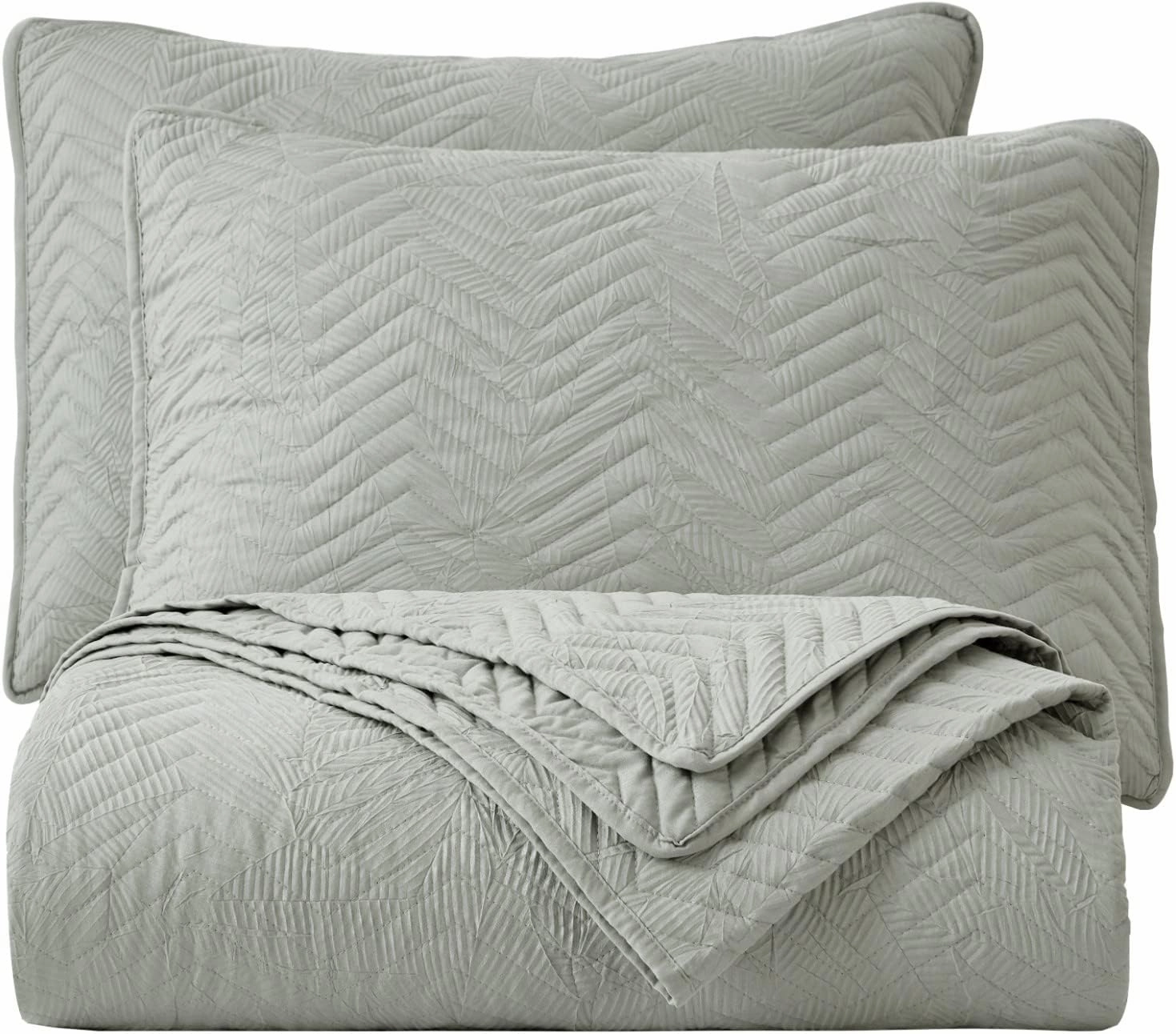Chezmoi Collection Weaver 3-Piece Queen Size Quilt Set, Gray Crushed Soft Microfiber Lightweight Bedspread Zig Zag Chevron Quilted Reversible Coverlet All Season Crinkle Textured Bedding Set