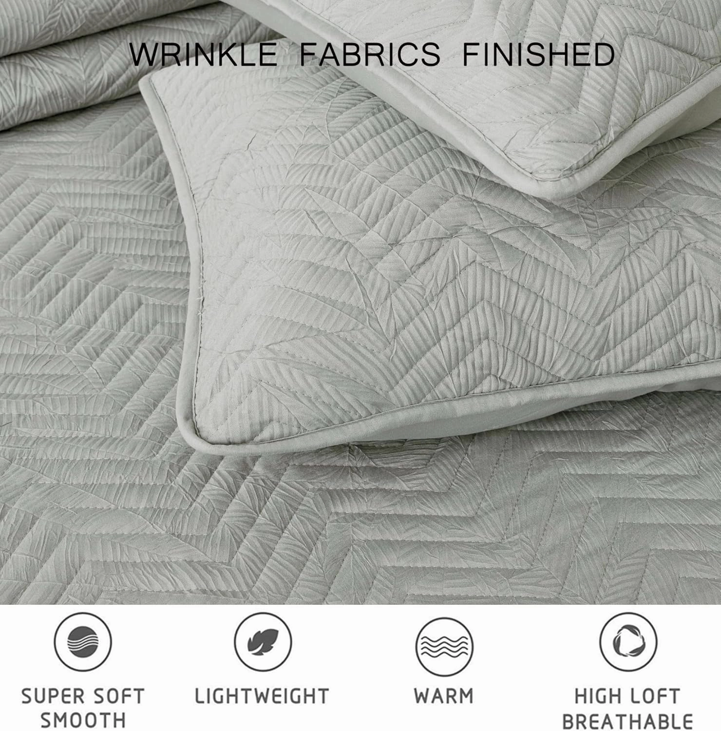 Chezmoi Collection Weaver 3-Piece Queen Size Quilt Set, Gray Crushed Soft Microfiber Lightweight Bedspread Zig Zag Chevron Quilted Reversible Coverlet All Season Crinkle Textured Bedding Set