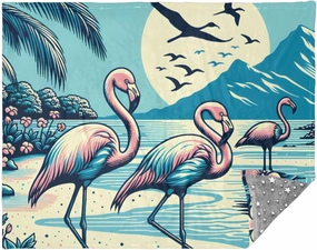 CHIFIGNO Moonlight Flamingo Blue Outdoor Throw Blanket, Insulation Blanket, Travel Blanket for Men, Outdoor Blanket Warm