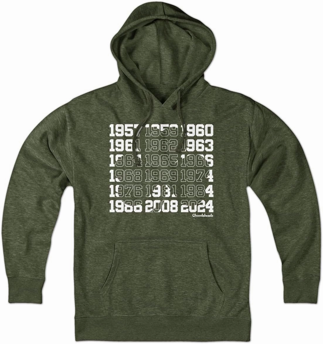 Chowdaheadz Boston Basketball Championship Dates Shamrock Hoodie – Unisex Pullover Sweatshirt Soft Cotton Blend