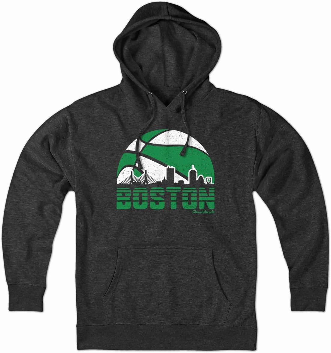 Chowdaheadz Boston Basketball Skyline Hoodie – Unisex Pullover Sweatshirt Soft Cotton Blend