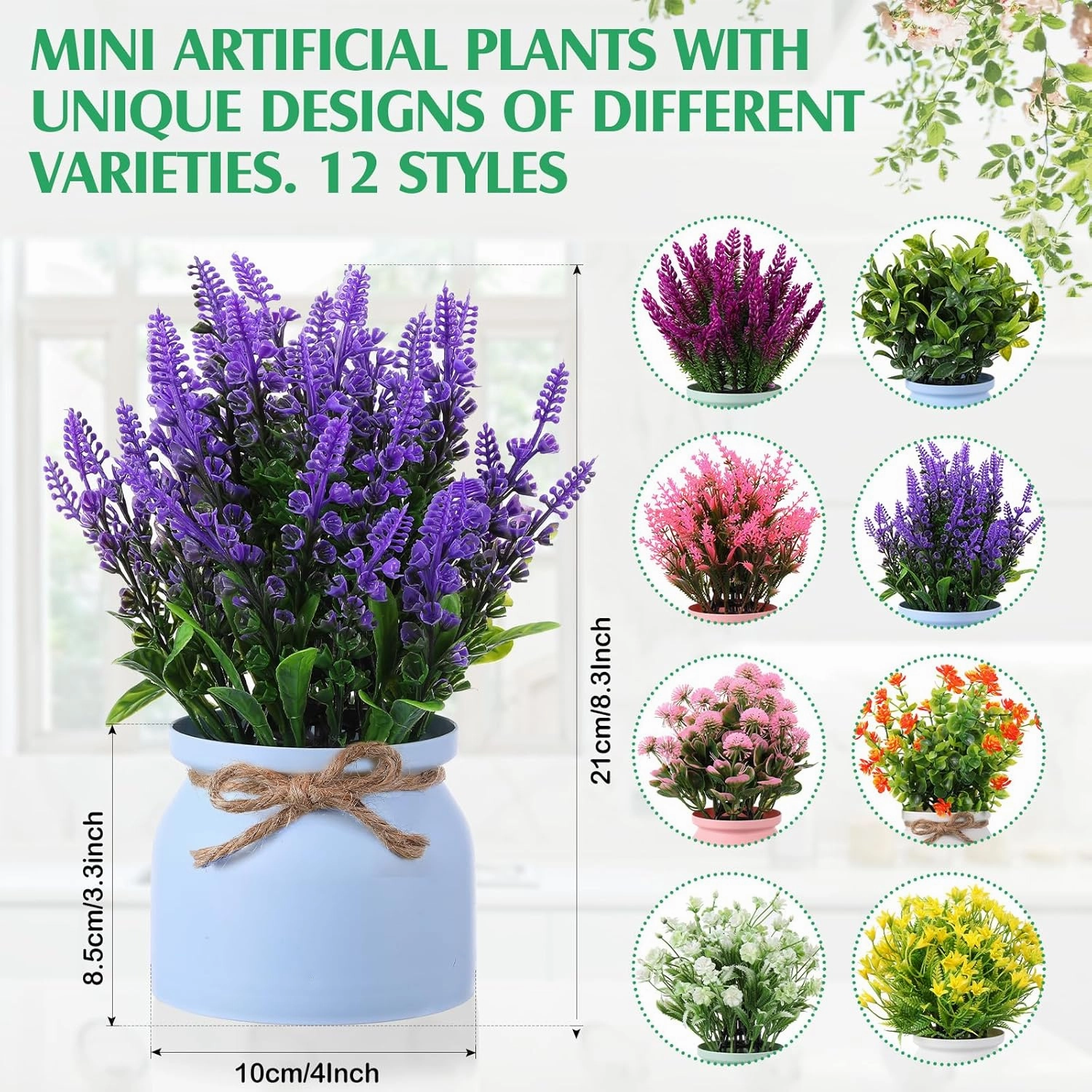 Cindeer 12 Pcs Artificial Potted Flowers Fake Potted Plants Plastic Faux Flowers for Home Decor Indoor Small Artificial Plants in Pots for Wedding Home Desk Tabletop Outdoor Office Kitchen