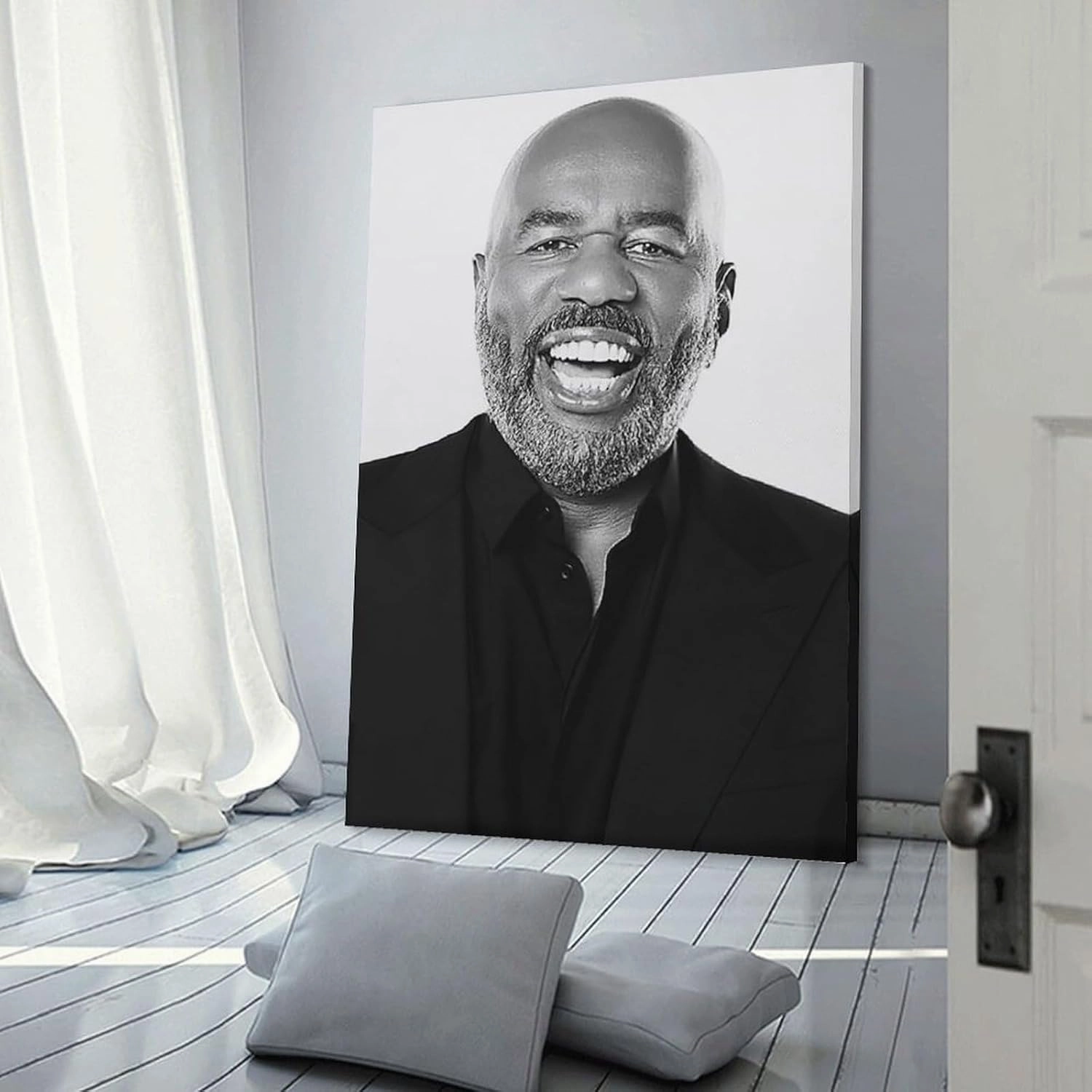 CJTVMMD American Television Hosts Steve Harvey Poster Canvas Wall Art Posters For Room Aesthetic And Decor Poster For Bedroom Bathroom Living Room Office Kitchen Decor 08x12inch(20x30cm) Frame-style