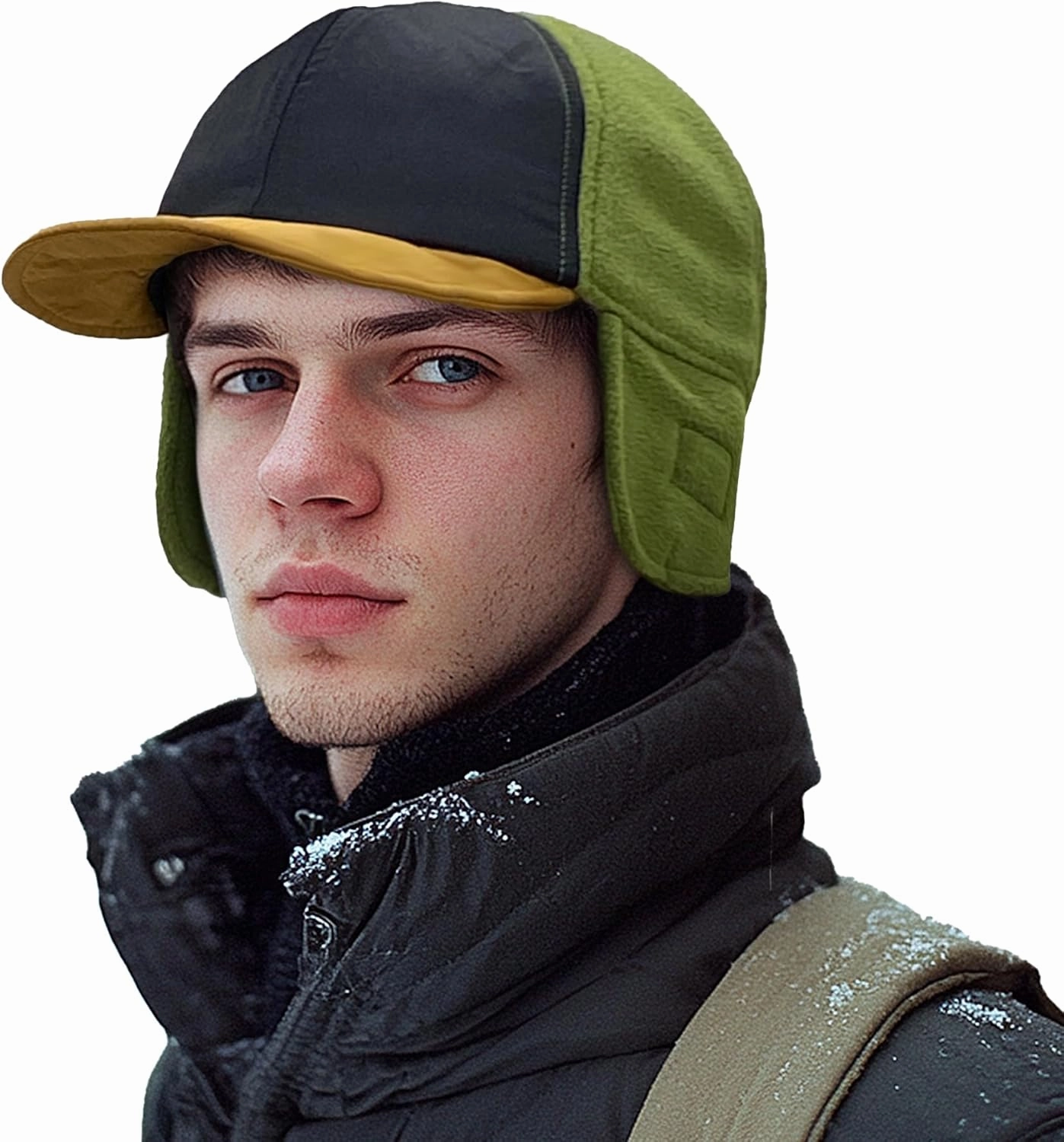 Clakllie Men's Winter Earflaps Baseball Hat - Cold Weather Trapper Ushanka Russian With Brim - Foldable Elmer Fudd