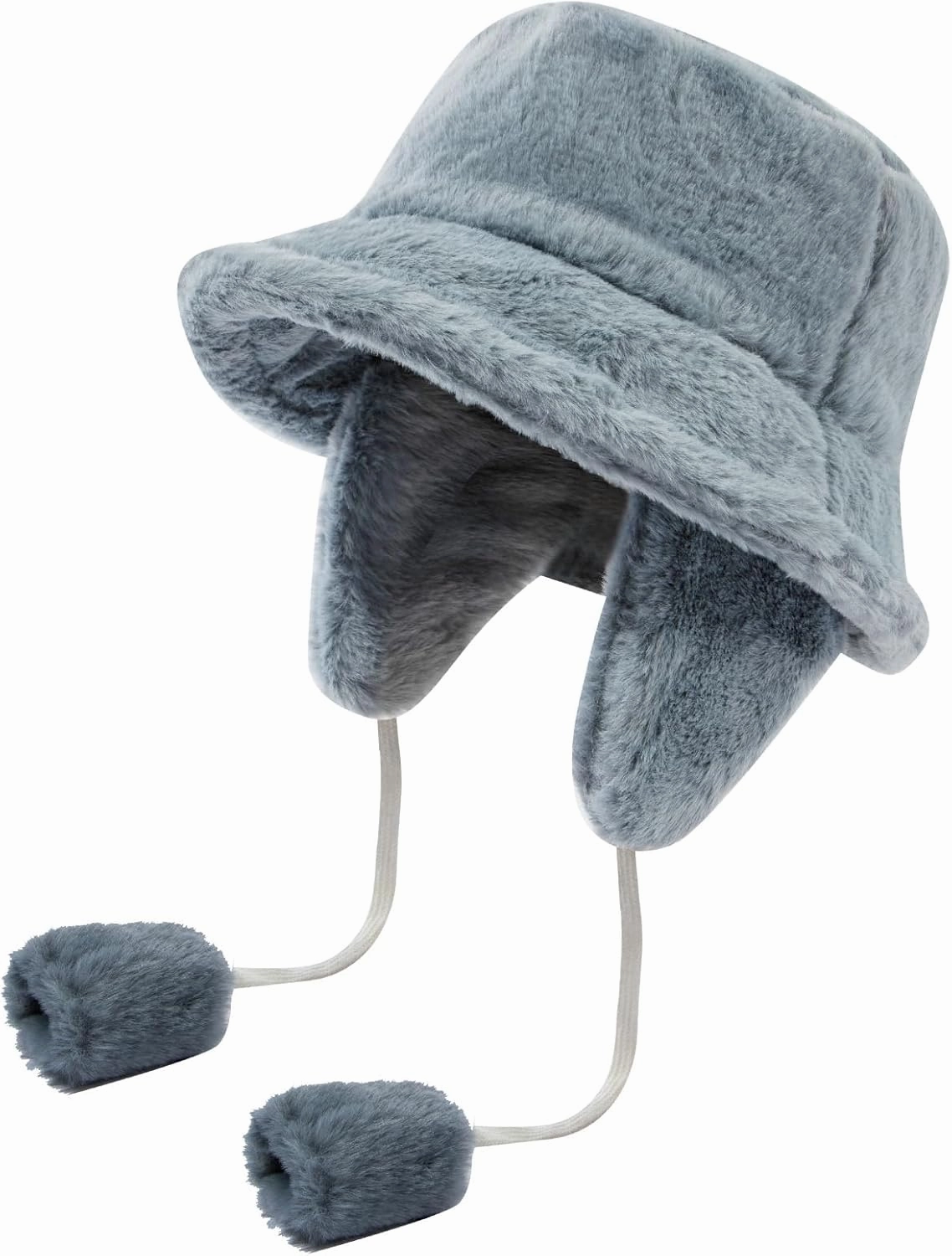 Clakllie Winter Bucket Hat with Earflaps Fuzzy Fishing Hat Warm Beach Sun Hat Wide Brim Fisherman Cap for Women Travel Hat