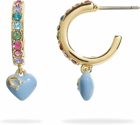 COACH Pave Enamel Heart Huggie Earrings