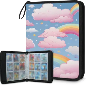 Colorful Clouds Rainbows 3 Ring Trading Zipper Binder Strap, Trading Card Binder 9 Pocket, 900 Pockets Card Holder with 50 Removable Sleeves for Game Cards