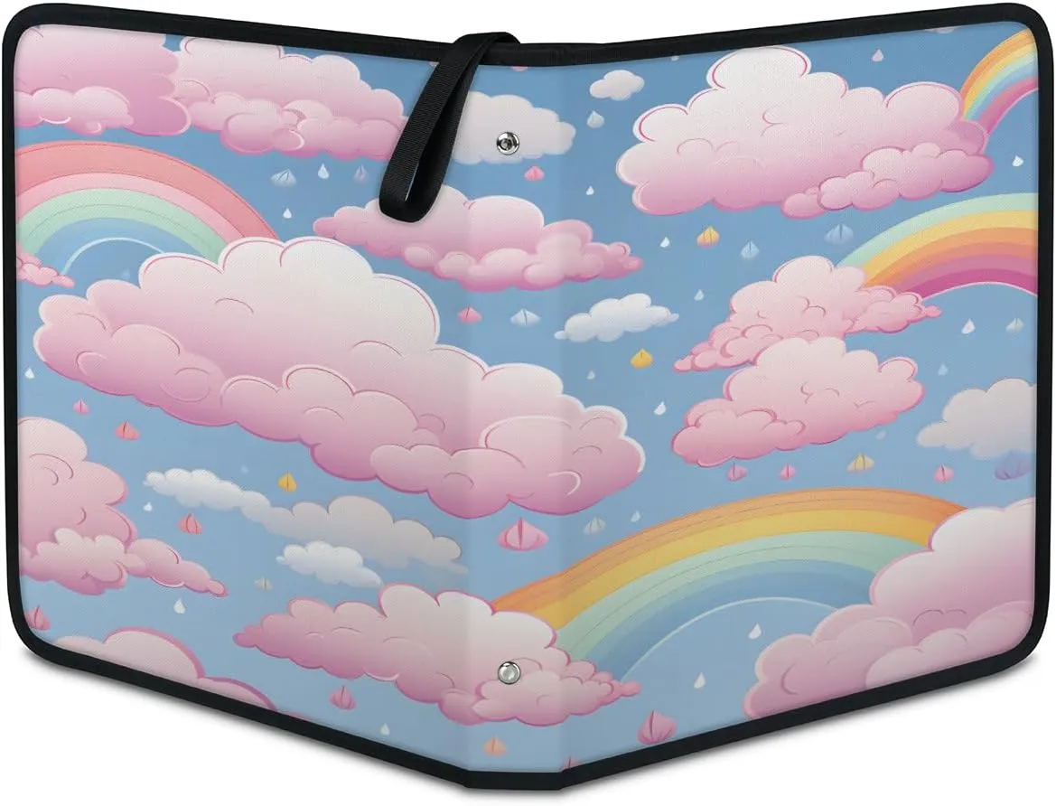 Colorful Clouds Rainbows 3 Ring Trading Zipper Binder Strap, Trading Card Binder 9 Pocket, 900 Pockets Card Holder with 50 Removable Sleeves for Game Cards