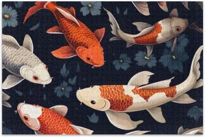 Colorful Koi Fish Print 1000 Piece Puzzles Jigsaw Adults Game Puzzle Gifts Fun Art Puzzle Animal Painting Decor, 29.5x19.7 Inch