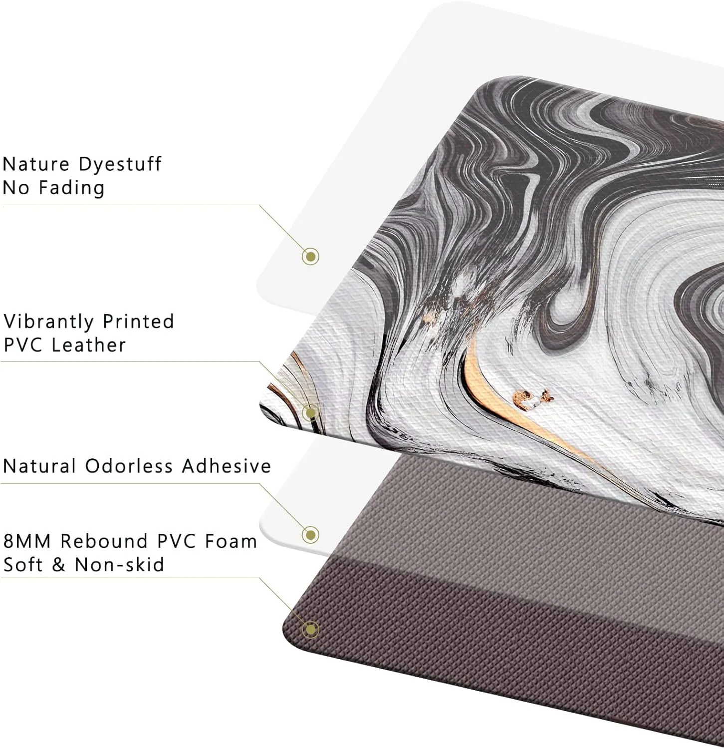 Colorful Star 2-Piece Kitchen Runner Rug Set - Cushioned Anti-Fatigue Mats for Kitchen, Laundry, and Office - Ergonomic Comfort Foam - Waterproof, Non-Slip - Black Gold Marble Design