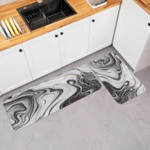Colorful Star 2-Piece Kitchen Runner Rug Set - Cushioned Anti-Fatigue Mats for Kitchen, Laundry, and Office - Ergonomic Comfort Foam - Waterproof, Non-Slip - Black Gold Marble Design