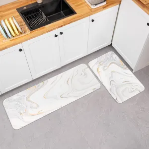 Colorful Star 2 Pieces Waterproof Cushioned Kitchen Rugs Set PVC Leather Runner, Non-Slip, Anti Fatigue and Comfort Floor Mat for Kitchen Laundry Decor 17"x29" 17"x47" White Gold Marble…