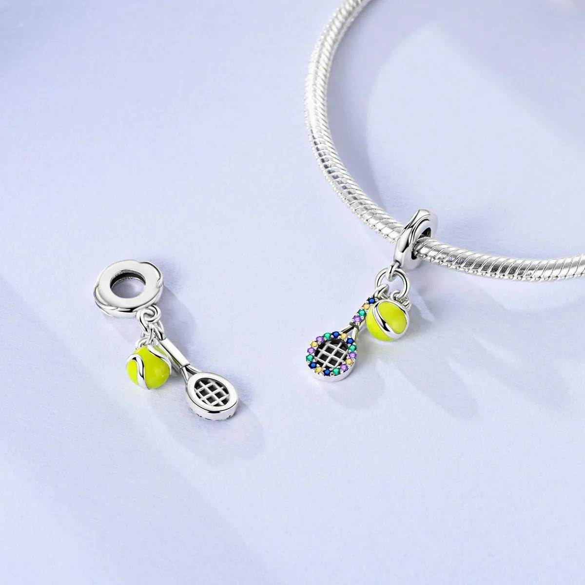 Colorful Tennis Racket & Ball Dangle Charm