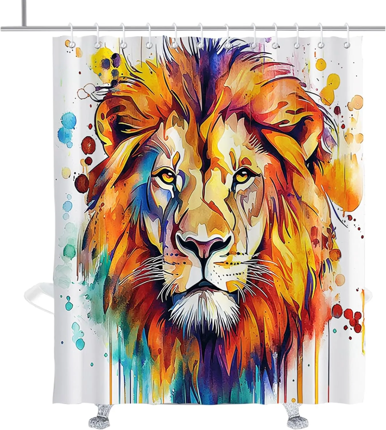 Colorful Unique Lion Shower Curtain Creative Animal Design Shower Curtains Set Aesthetic Mens Boys 3D Wild Animal Pattern Waterproof Bathroom Decor with Hooks 72" W x 84" H