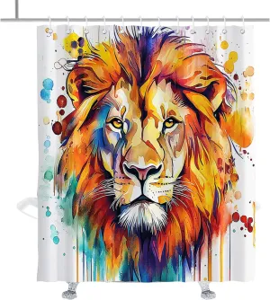 Colorful Unique Lion Shower Curtain Creative Animal Design Shower Curtains Set Aesthetic Mens Boys 3D Wild Animal Pattern Waterproof Bathroom Decor with Hooks 72" W x 84" H