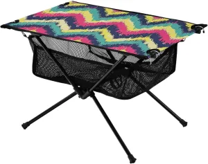 Colorful Zigzag Pattern Portable Folding Camping Table, Compact Lightweight Beach Table with Carrying Bag for Outdoor Picnics, BBQs, Camp
