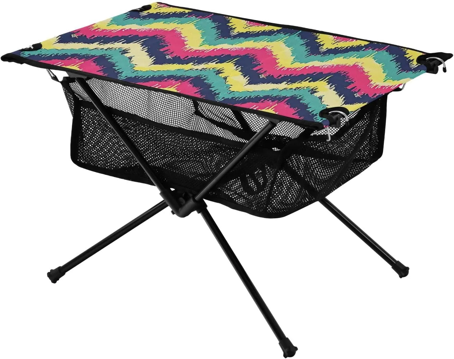 Colorful Zigzag Pattern Portable Folding Camping Table, Compact Lightweight Beach Table with Carrying Bag for Outdoor Picnics, BBQs, Camp