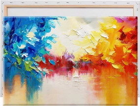 Colorful Abstract Canvas Wall Art Navy Blue Art Red Orange Yellow Abstract Art Modern Texture Picture Lake Landscape Abstract Painting Blue Abstract Wall Art For Living Room Decor 16x24inch Framed