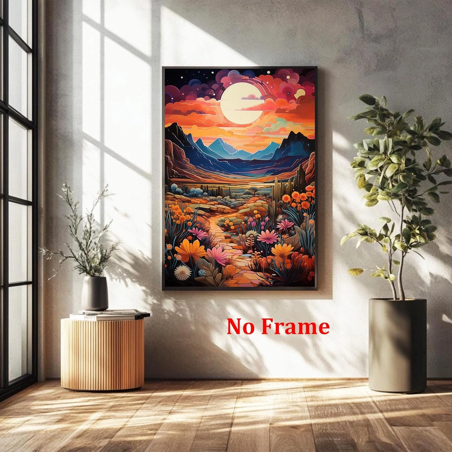 Colorful Cactus Canvas Wall Art Abstract Landscape Artwork Mountain Sunset Painting Western Desert Pictures Colorful Landscape Prints Desert Botanical Wall Art Cactus Flower Print 16x24in No Frame