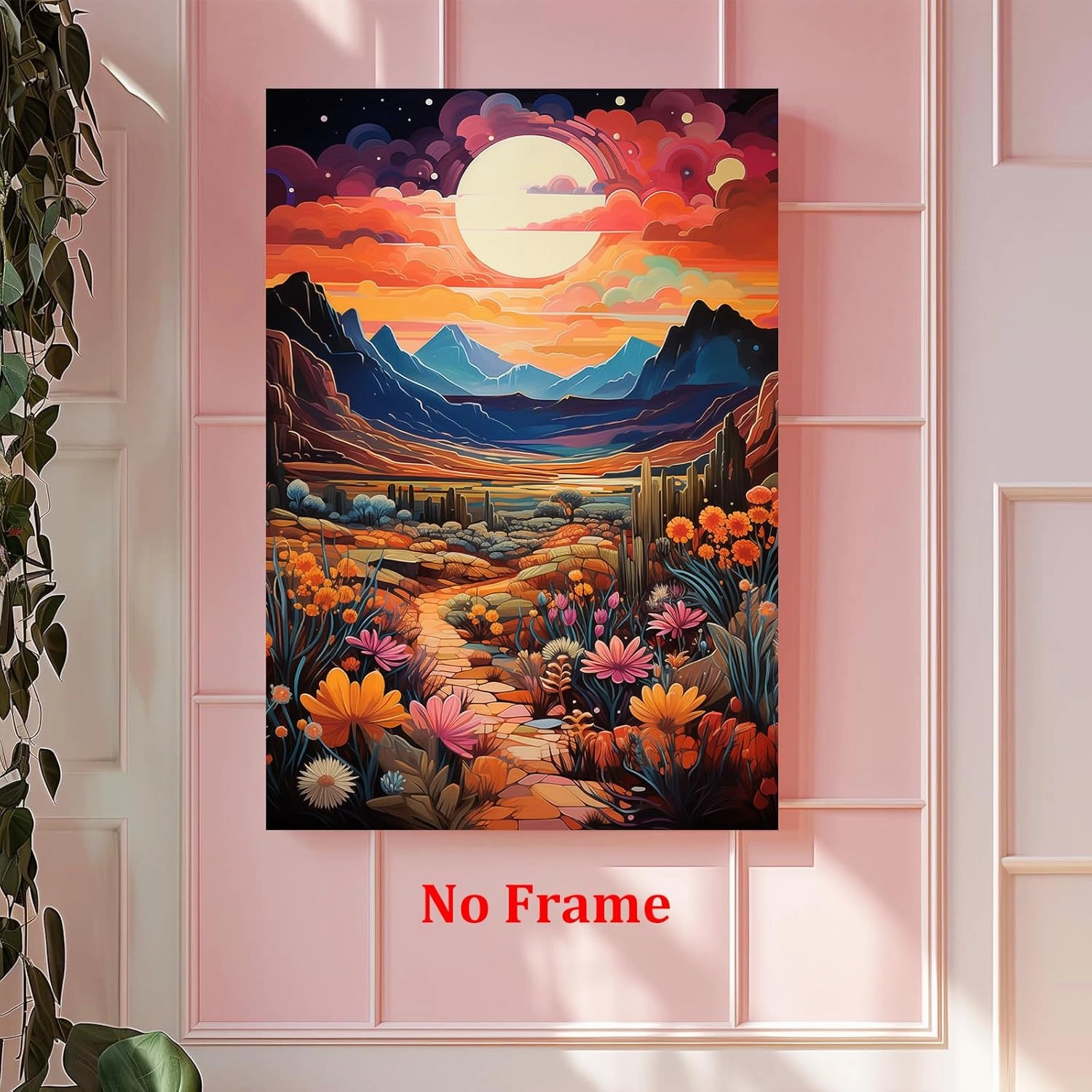 Colorful Cactus Canvas Wall Art Abstract Landscape Artwork Mountain Sunset Painting Western Desert Pictures Colorful Landscape Prints Desert Botanical Wall Art Cactus Flower Print 16x24in No Frame