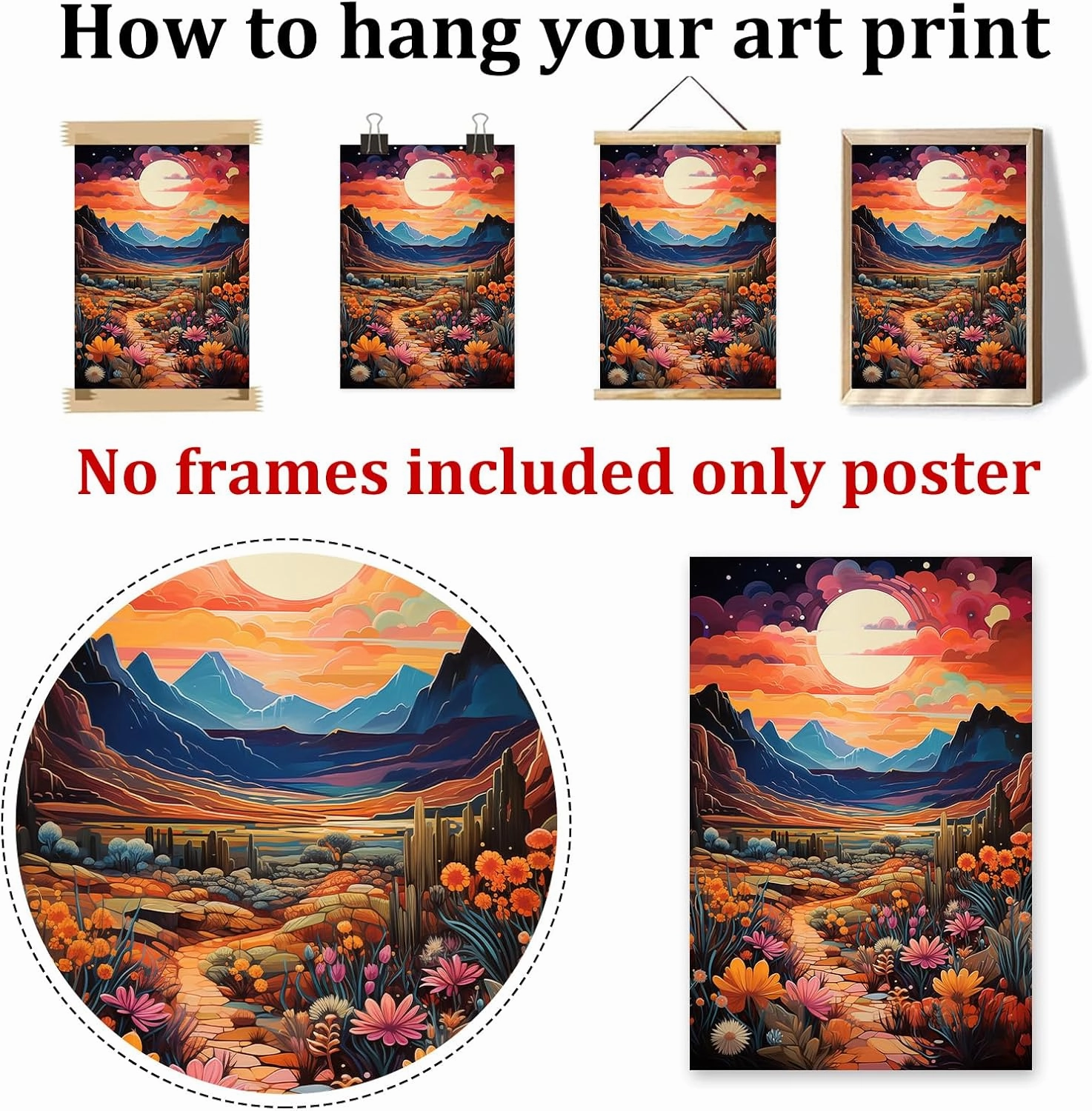 Colorful Cactus Canvas Wall Art Abstract Landscape Artwork Mountain Sunset Painting Western Desert Pictures Colorful Landscape Prints Desert Botanical Wall Art Cactus Flower Print 16x24in No Frame