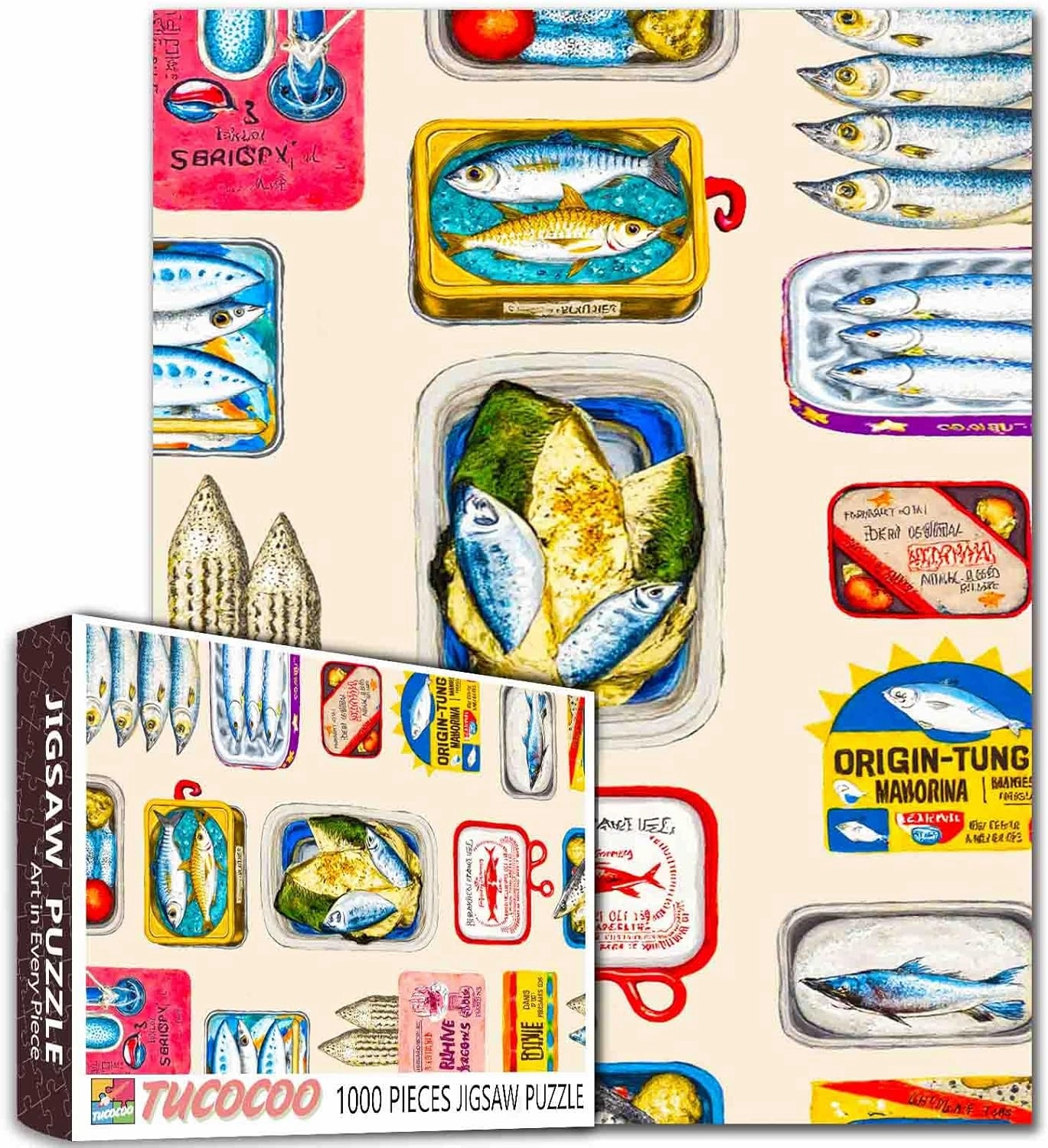 Colorful Fish 1000 Piece Puzzle for Adults Sardine Can Jigsaw Puzzles Difficult Animal Art Artwork, Relaxing Puzzle for Adults & Family Game Nights