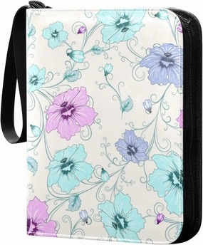 Colorful Flowers Pattern Card Collector Holder for Collectible Boys Girls Game Sports Cards MTG TCG, 4 Pockets Trading Card Folder Zip Card Binder, FYGJRFTJ6958