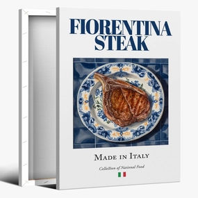 Colorful Kitchen Food Canvas Wall Art Prints Trendy Fiorentina Steak Pictures Retro Minimalist Italian Food Posters for Dining Room Kitchen Wall Decor 12x18inch Framed