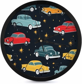 Colorful Retro Cars Wall Clock 10 Inch Silent Non-ticking Battery Operated Decorative Clock for Kitchen Bedroom