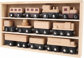 Colorful Wooden Railway Set, Toys for from 2 Years, Compatible with Railway Rails, Including Scene Adjustment and Small Trains, Packed in a Wooden Box